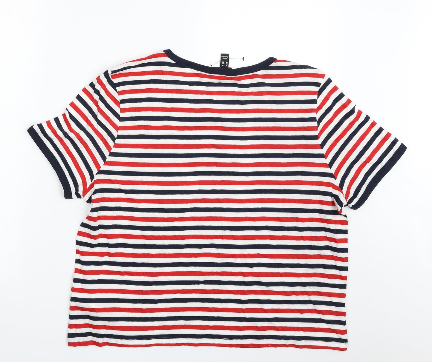 New Look Womens Multicoloured Striped Cotton Basic T-Shirt Size 18 Crew Neck