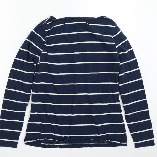 MYSTIFY  Womens Blue Striped 100% Cotton Basic T-Shirt Size L Boat Neck