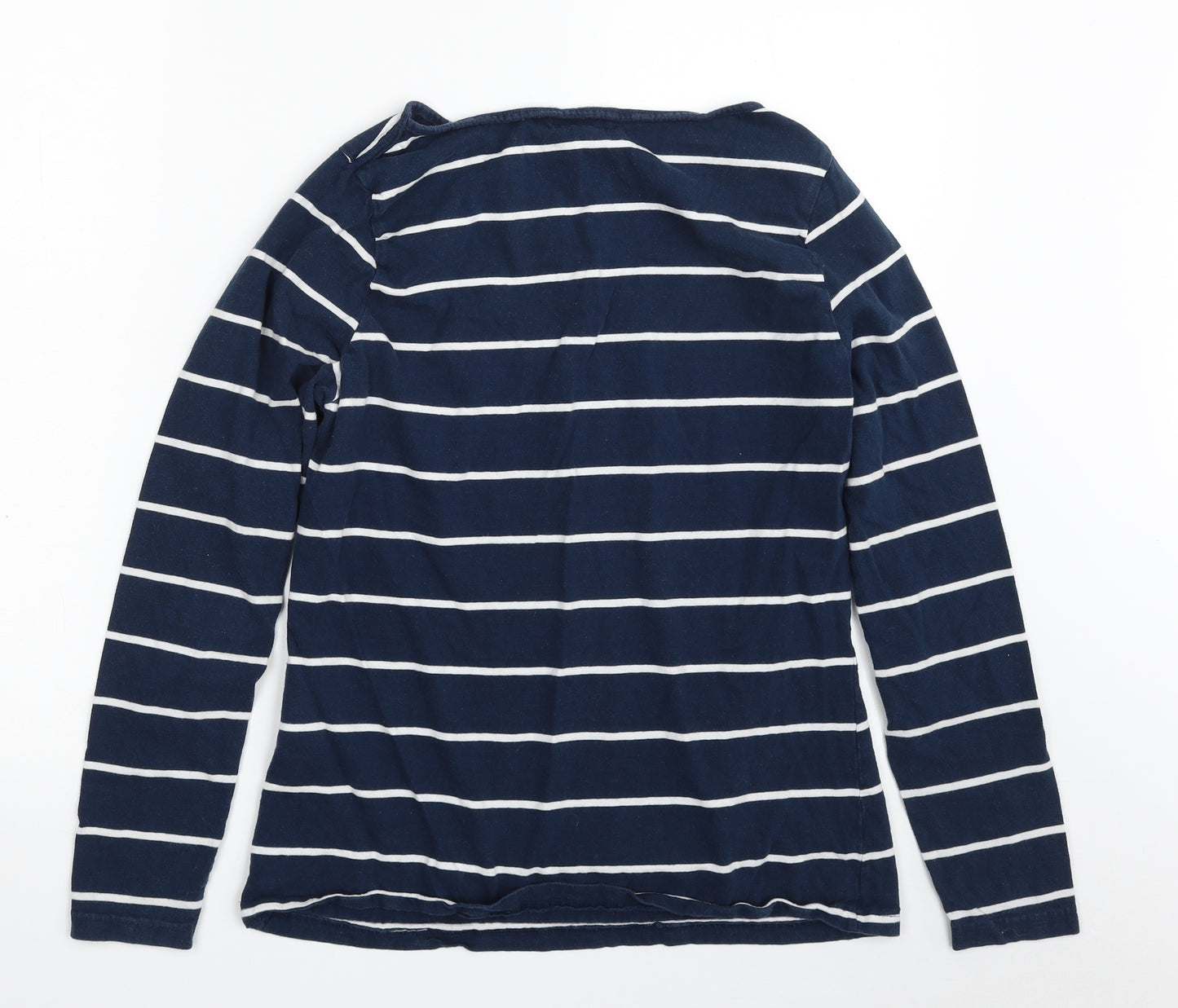 MYSTIFY  Womens Blue Striped 100% Cotton Basic T-Shirt Size L Boat Neck