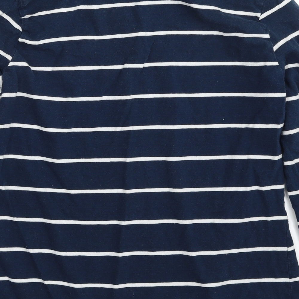 MYSTIFY  Womens Blue Striped 100% Cotton Basic T-Shirt Size L Boat Neck