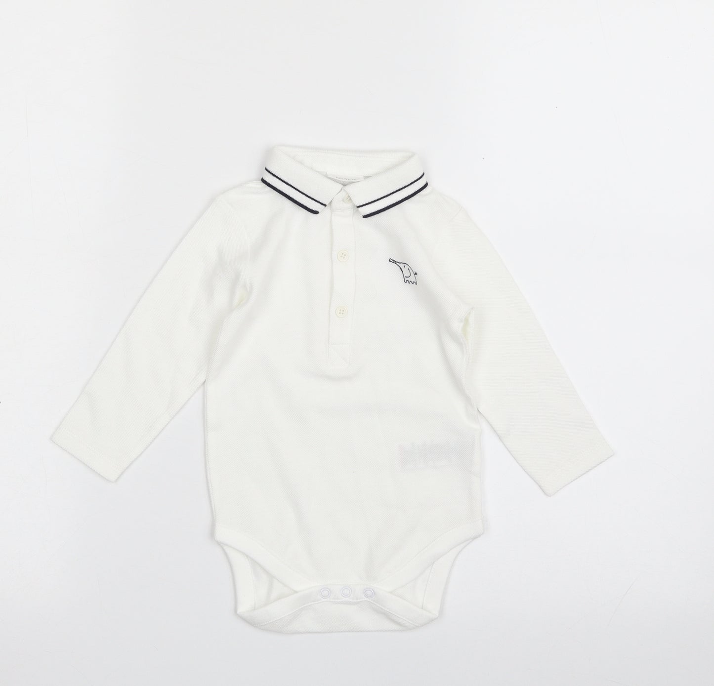 NEXT Baby White  100% Cotton Babygrow One-Piece Size 9-12 Months  Button - Elephant