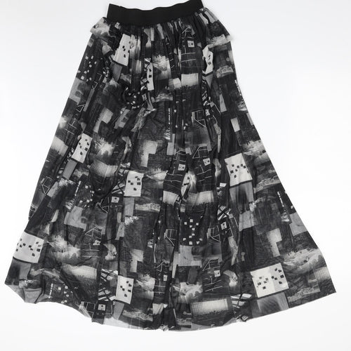 COLLUSION Womens Black Geometric Polyester Peasant Skirt Size 8