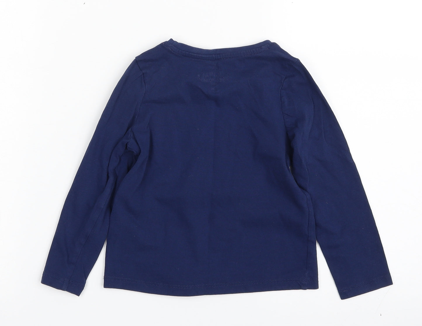 Marks and Spencer Girls Blue Batik Cotton Pullover T-Shirt Size 2-3 Years Crew Neck Pullover - Always Together