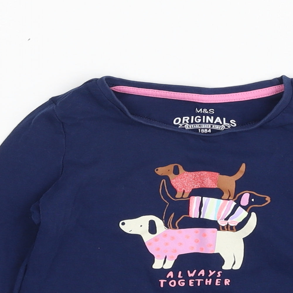 Marks and Spencer Girls Blue Batik Cotton Pullover T-Shirt Size 2-3 Years Crew Neck Pullover - Always Together