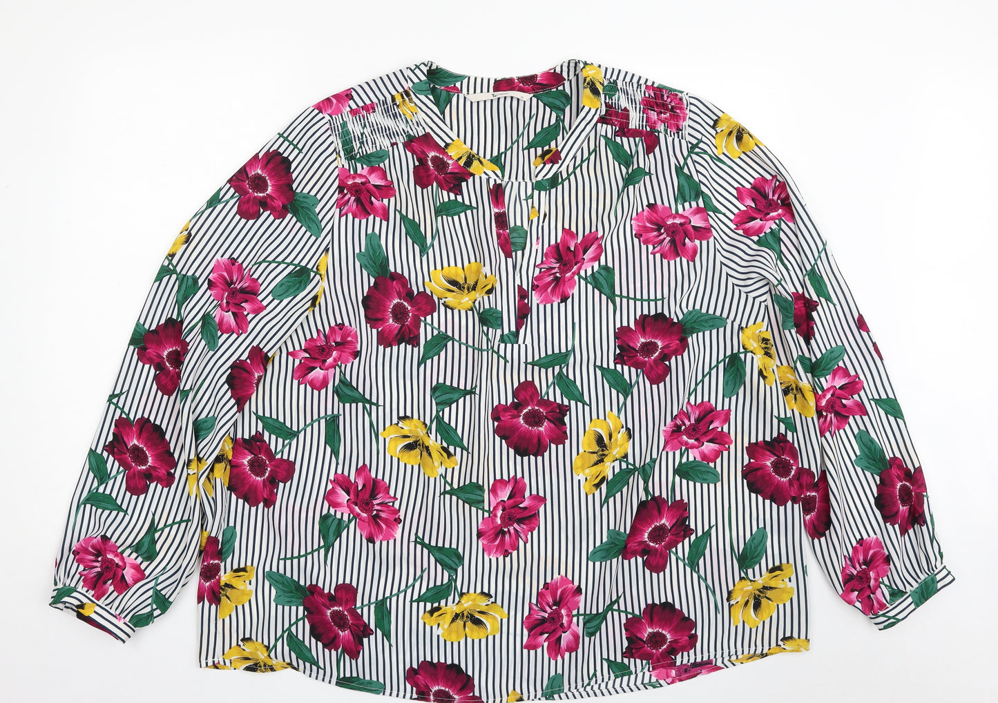 TU Womens Multicoloured Floral Polyester Basic Blouse Size 24 V-Neck