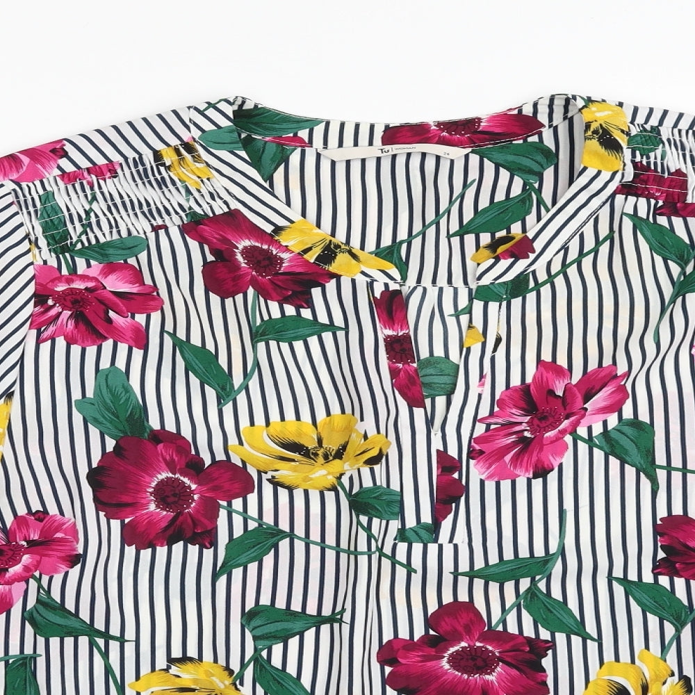 TU Womens Multicoloured Floral Polyester Basic Blouse Size 24 V-Neck
