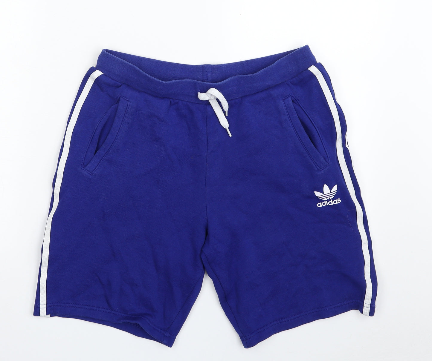 adidas Mens Blue Striped Cotton Sweat Shorts Size 28 in L8 in Regular