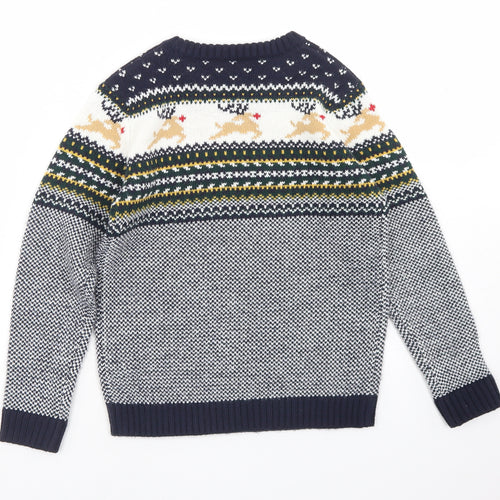 Dunnes Stores Boys Blue Crew Neck Fair Isle Acrylic Pullover Jumper Size 7-8 Years   - Christmas