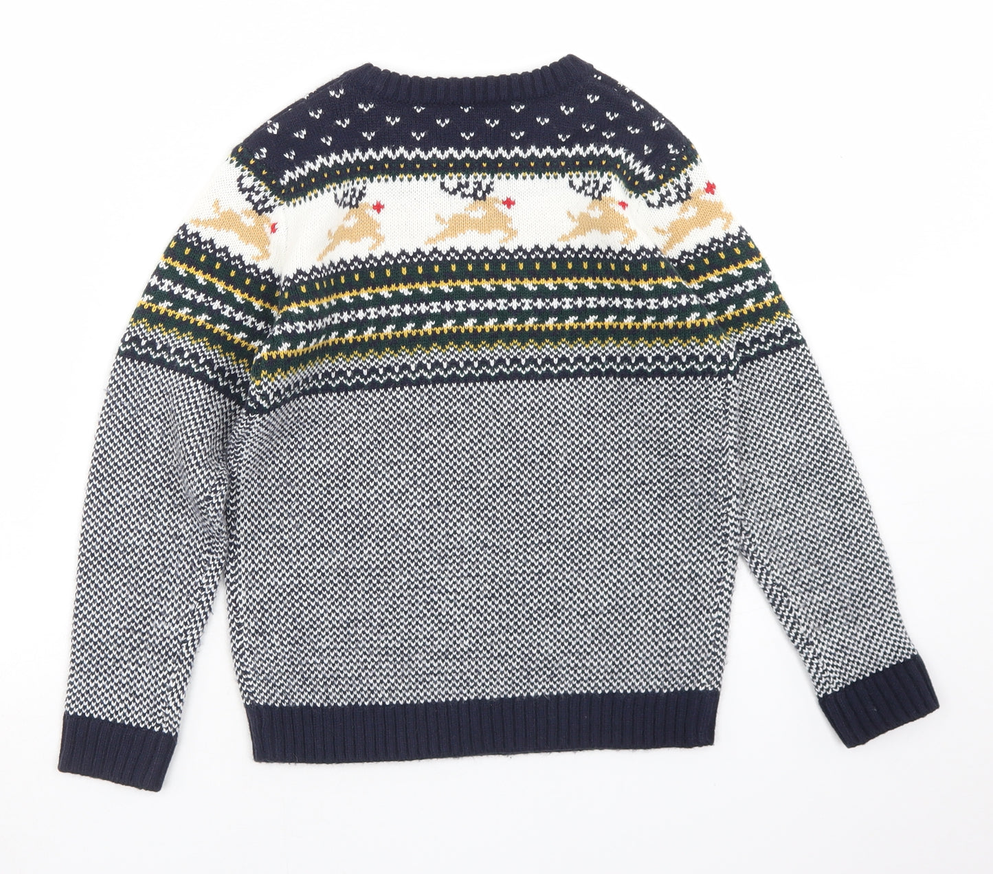 Dunnes Stores Boys Blue Crew Neck Fair Isle Acrylic Pullover Jumper Size 7-8 Years   - Christmas