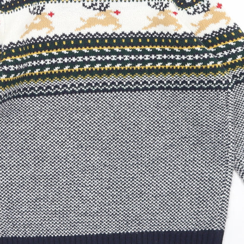 Dunnes Stores Boys Blue Crew Neck Fair Isle Acrylic Pullover Jumper Size 7-8 Years   - Christmas