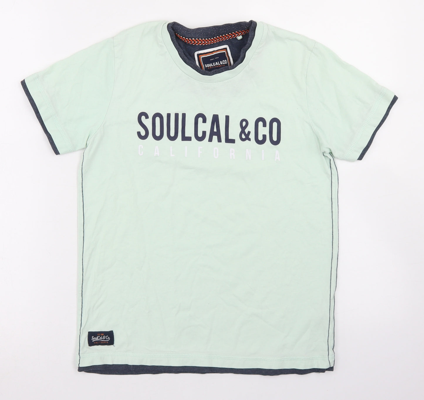 SoulCal&Co Boys Blue  Cotton Basic T-Shirt Size 13 Years Crew Neck