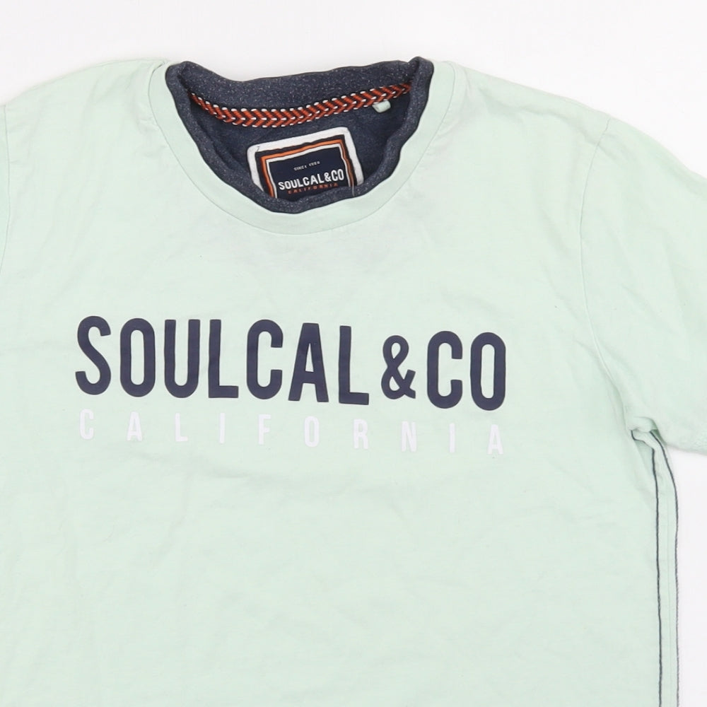 SoulCal&Co Boys Blue  Cotton Basic T-Shirt Size 13 Years Crew Neck