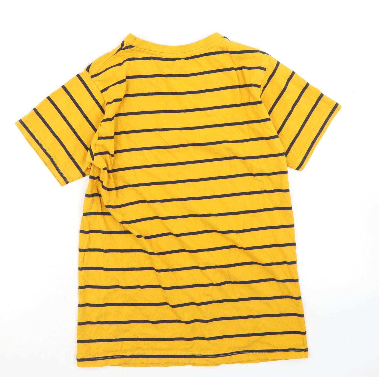 Crafted Boys Yellow Striped Cotton Basic T-Shirt Size 13 Years Crew Neck