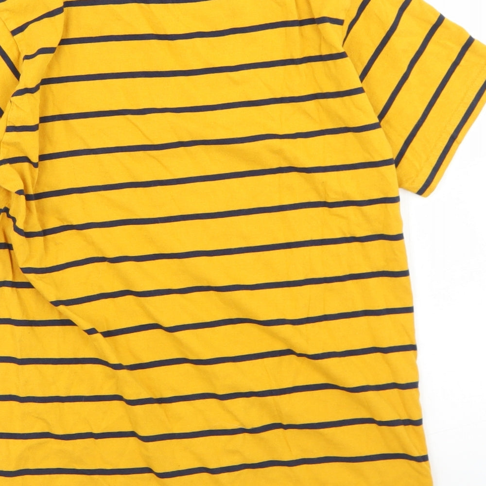 Crafted Boys Yellow Striped Cotton Basic T-Shirt Size 13 Years Crew Neck