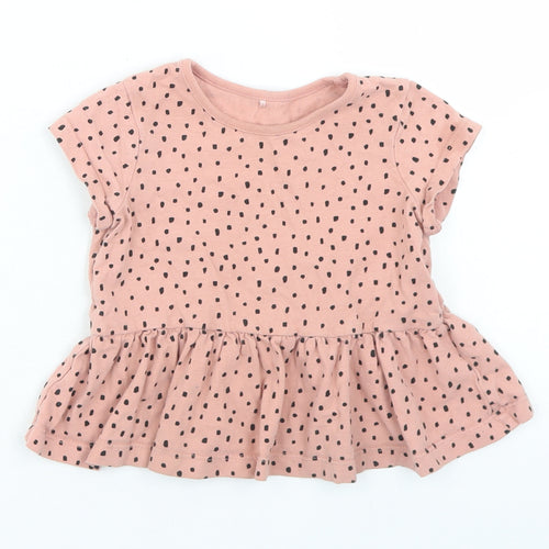 George Girls Pink Polka Dot Cotton Basic T-Shirt Size 12-18 Months Crew Neck  - Peplum