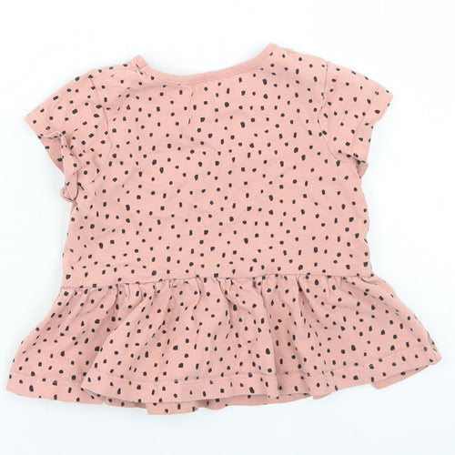 George Girls Pink Polka Dot Cotton Basic T-Shirt Size 12-18 Months Crew Neck  - Peplum