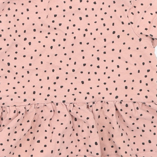 George Girls Pink Polka Dot Cotton Basic T-Shirt Size 12-18 Months Crew Neck  - Peplum