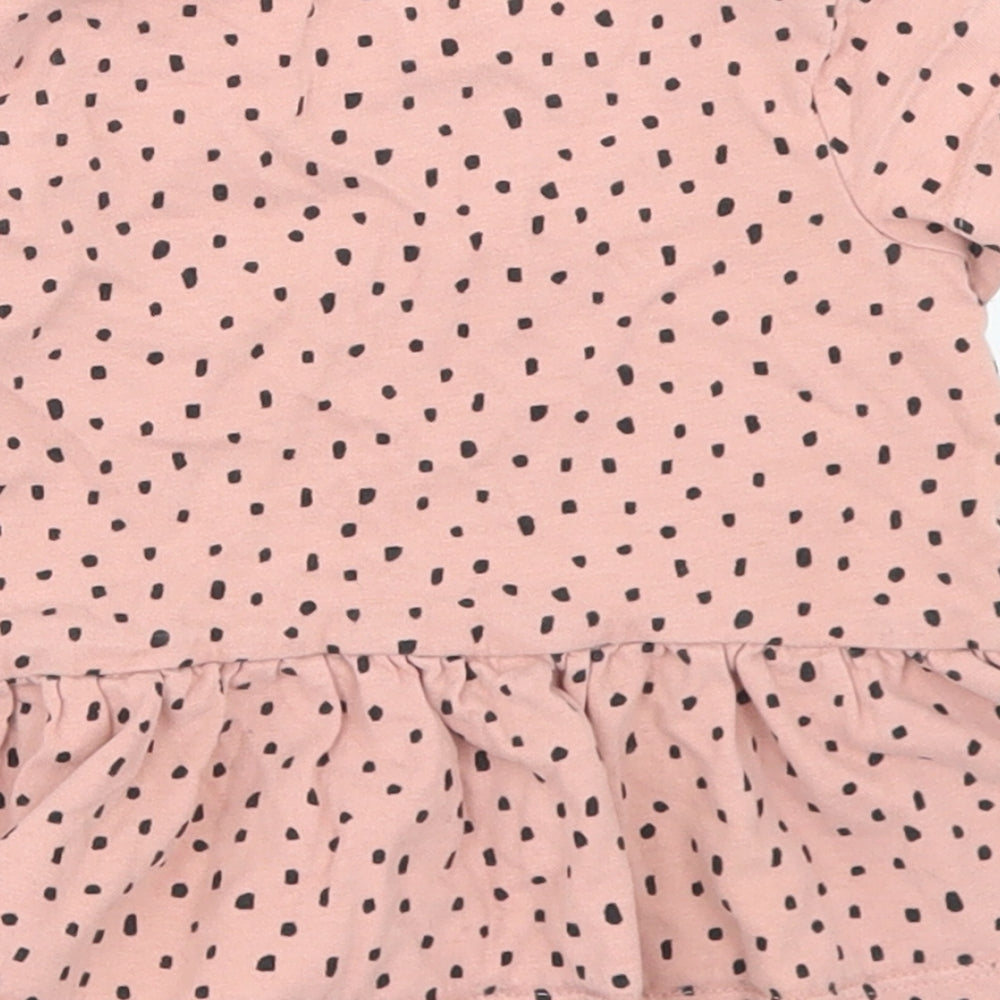 George Girls Pink Polka Dot Cotton Basic T-Shirt Size 12-18 Months Crew Neck  - Peplum
