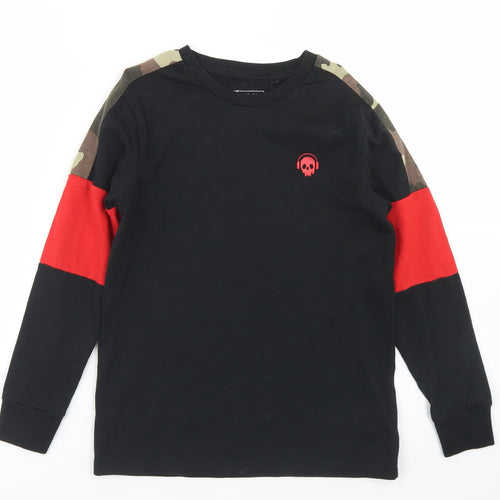 NEXT Boys Black Colourblock Cotton Basic T-Shirt Size 8 Years Crew Neck