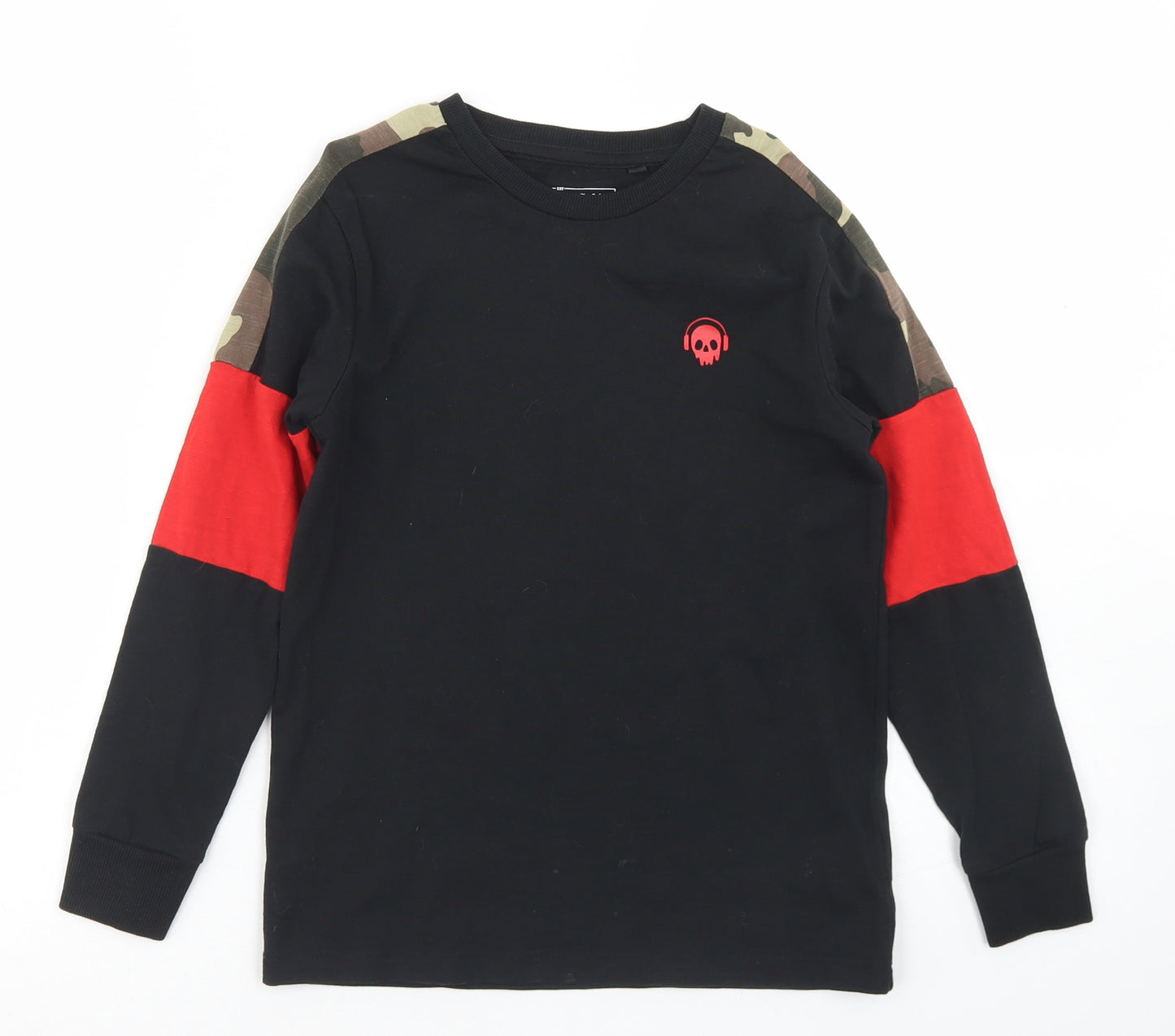 NEXT Boys Black Colourblock Cotton Basic T-Shirt Size 8 Years Crew Neck