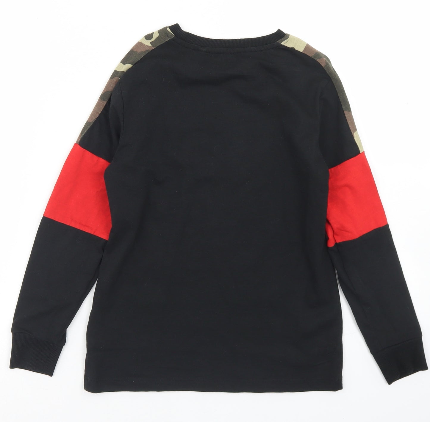 NEXT Boys Black Colourblock Cotton Basic T-Shirt Size 8 Years Crew Neck