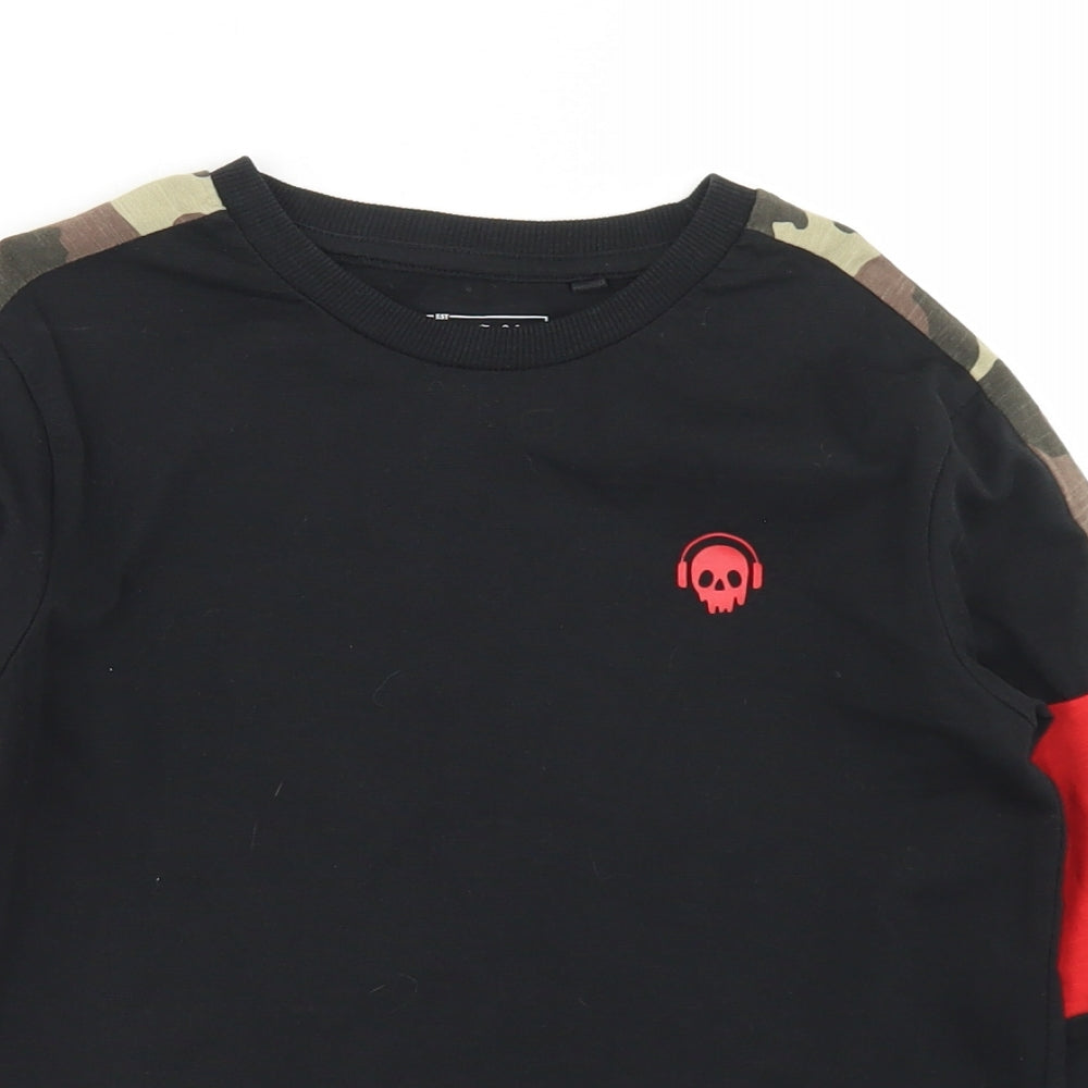 NEXT Boys Black Colourblock Cotton Basic T-Shirt Size 8 Years Crew Neck