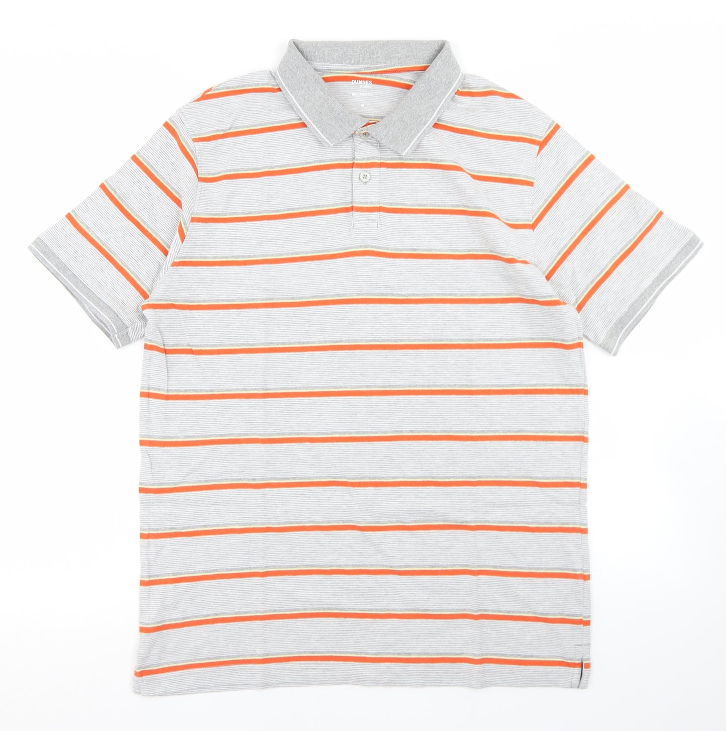 Dunnes Stores Mens Grey Striped Cotton  Polo Size M Collared