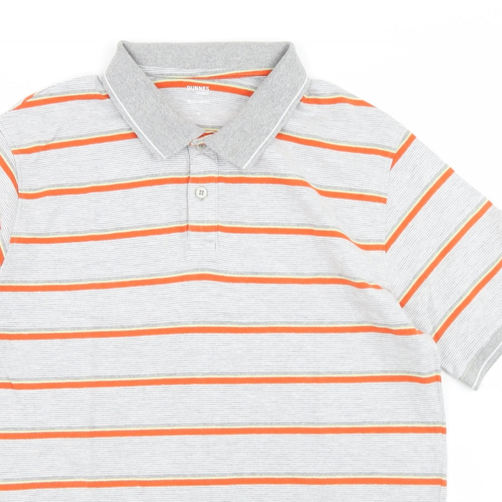 Dunnes Stores Mens Grey Striped Cotton  Polo Size M Collared