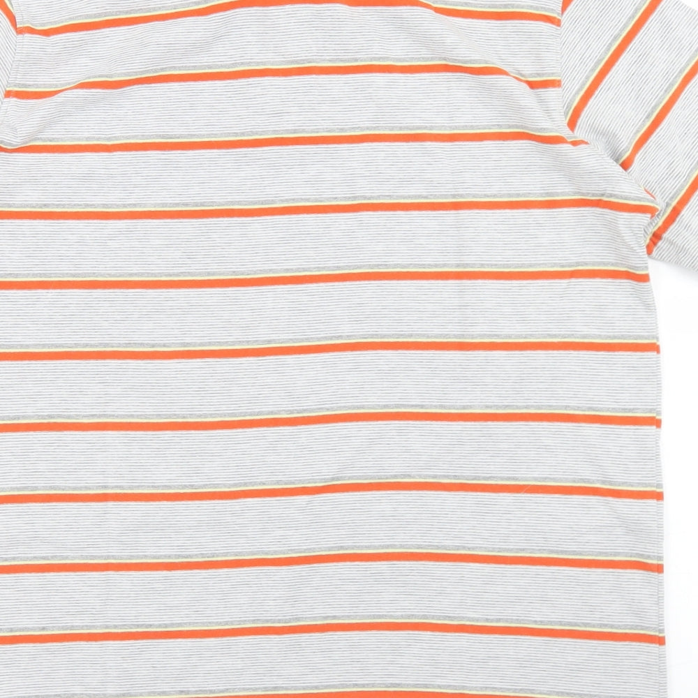Dunnes Stores Mens Grey Striped Cotton  Polo Size M Collared