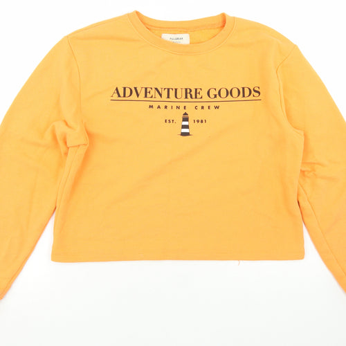 Pull&Bear Womens Orange  Cotton Pullover Sweatshirt Size S   - Cropped