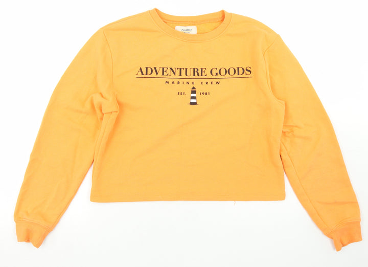 Pull&Bear Womens Orange  Cotton Pullover Sweatshirt Size S   - Cropped