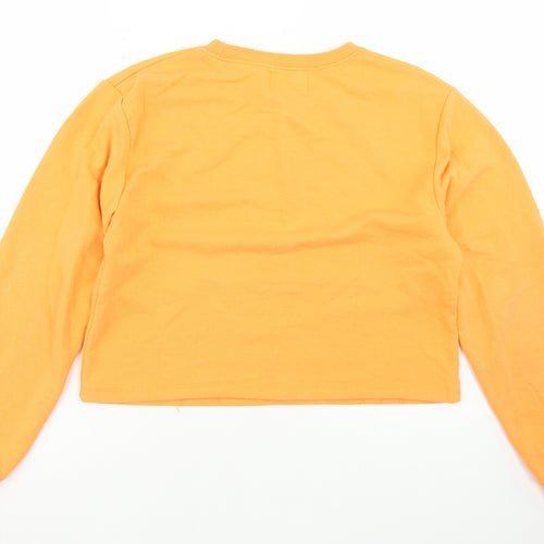 Pull&Bear Womens Orange  Cotton Pullover Sweatshirt Size S   - Cropped