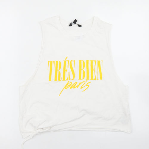 New Look Womens White  Cotton Cropped Tank Size 14 Round Neck - Tres Bien, Tie Front