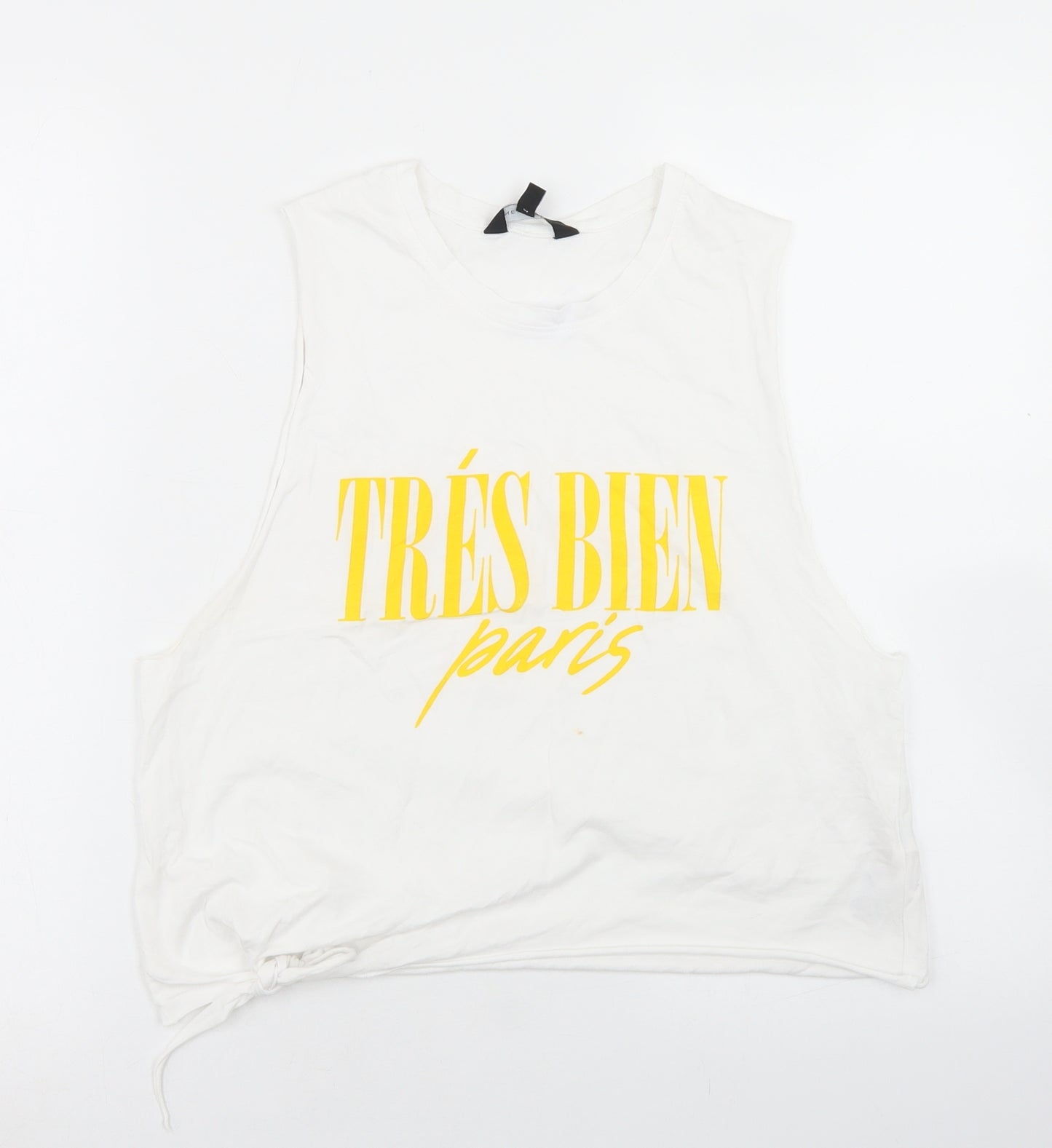 New Look Womens White  Cotton Cropped Tank Size 14 Round Neck - Tres Bien, Tie Front