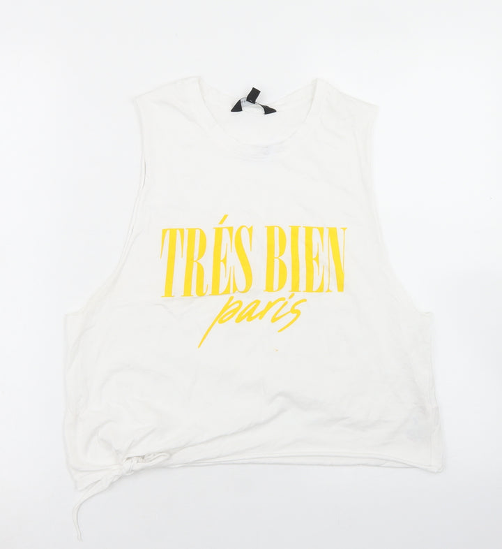 New Look Womens White  Cotton Cropped Tank Size 14 Round Neck - Tres Bien, Tie Front