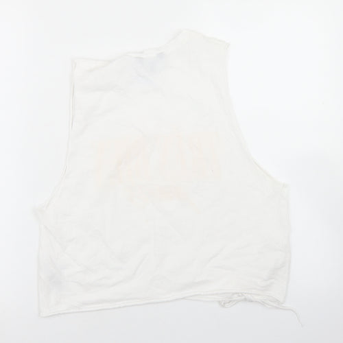 New Look Womens White  Cotton Cropped Tank Size 14 Round Neck - Tres Bien, Tie Front