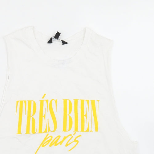 New Look Womens White  Cotton Cropped Tank Size 14 Round Neck - Tres Bien, Tie Front
