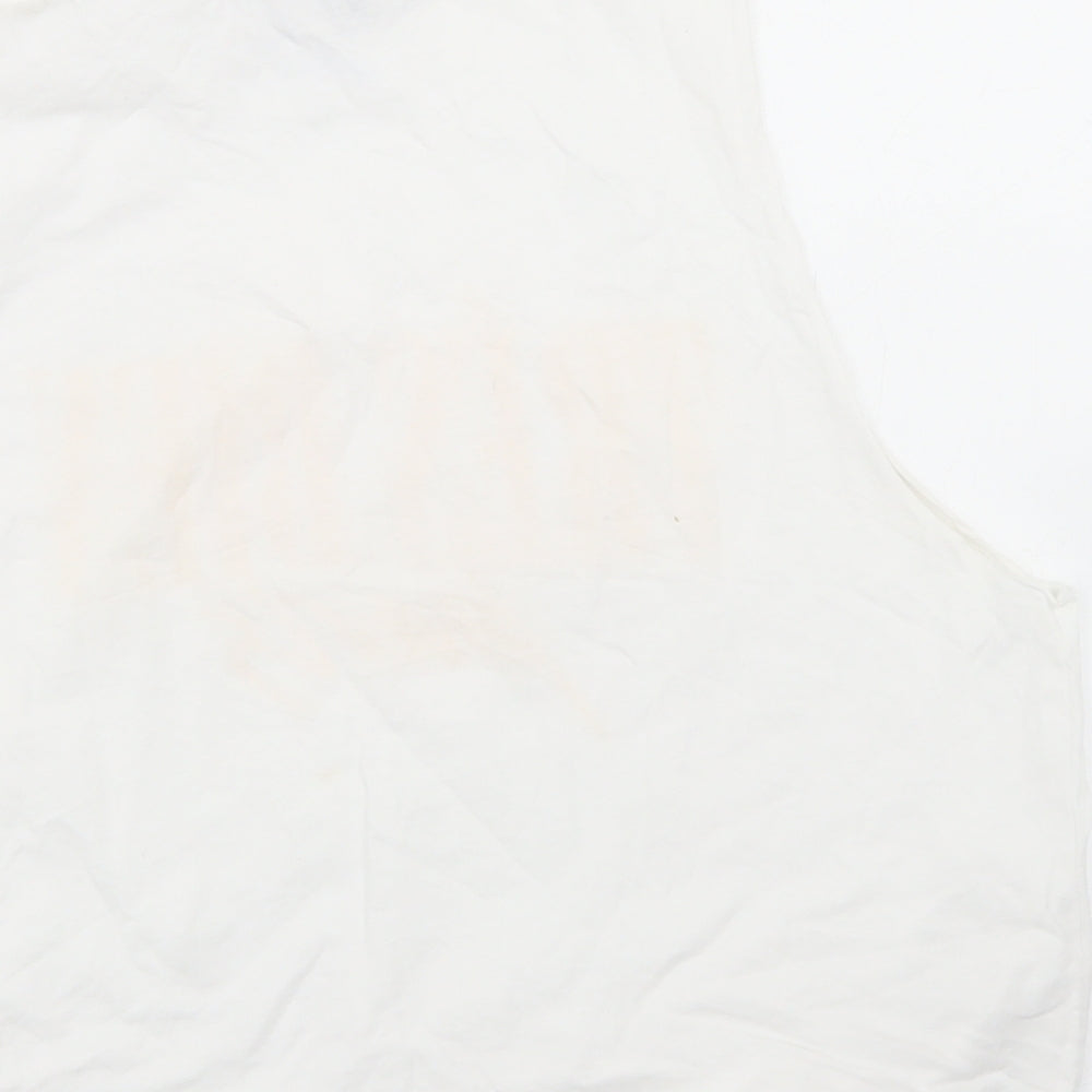 New Look Womens White  Cotton Cropped Tank Size 14 Round Neck - Tres Bien, Tie Front