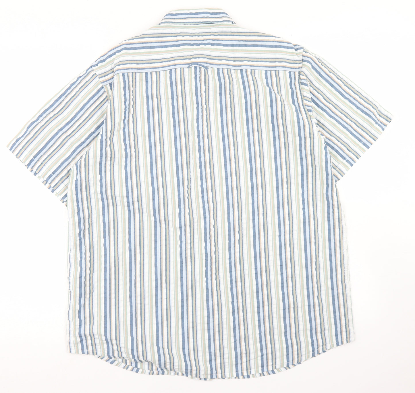 Cotton Traders Mens Blue Striped Cotton  Button-Up Size L Collared Button