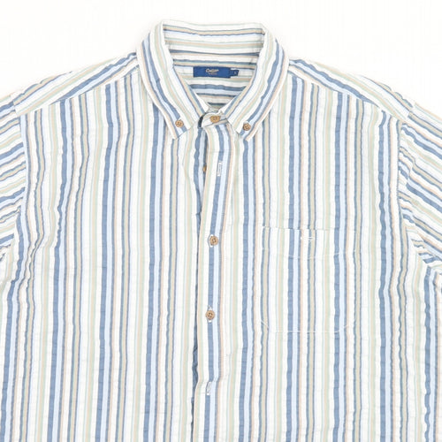 Cotton Traders Mens Blue Striped Cotton  Button-Up Size L Collared Button