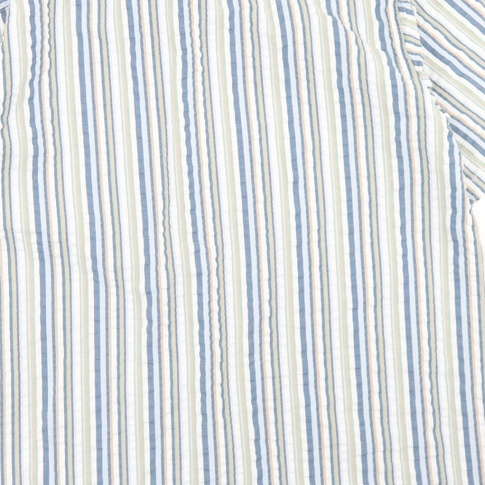 Cotton Traders Mens Blue Striped Cotton  Button-Up Size L Collared Button