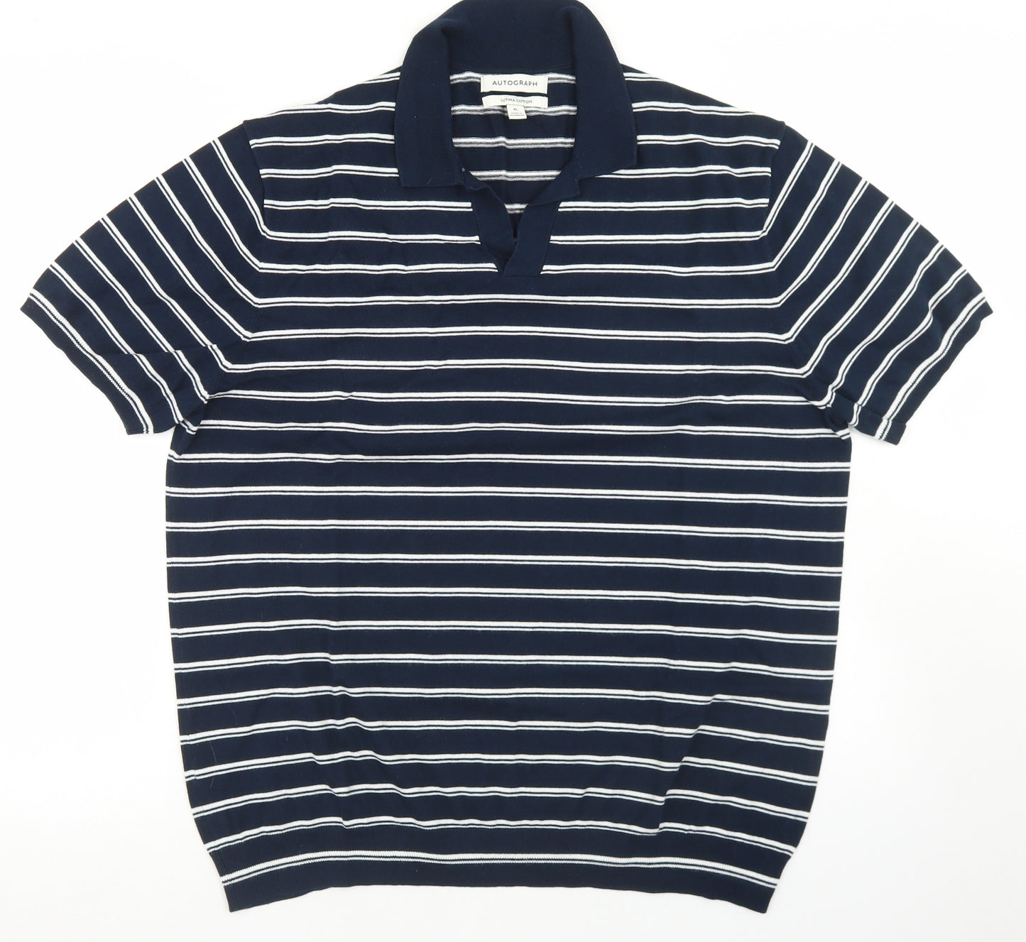 Autograph Mens Blue Striped Cotton  Polo Size XL Collared