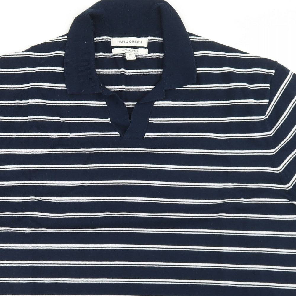 Autograph Mens Blue Striped Cotton  Polo Size XL Collared