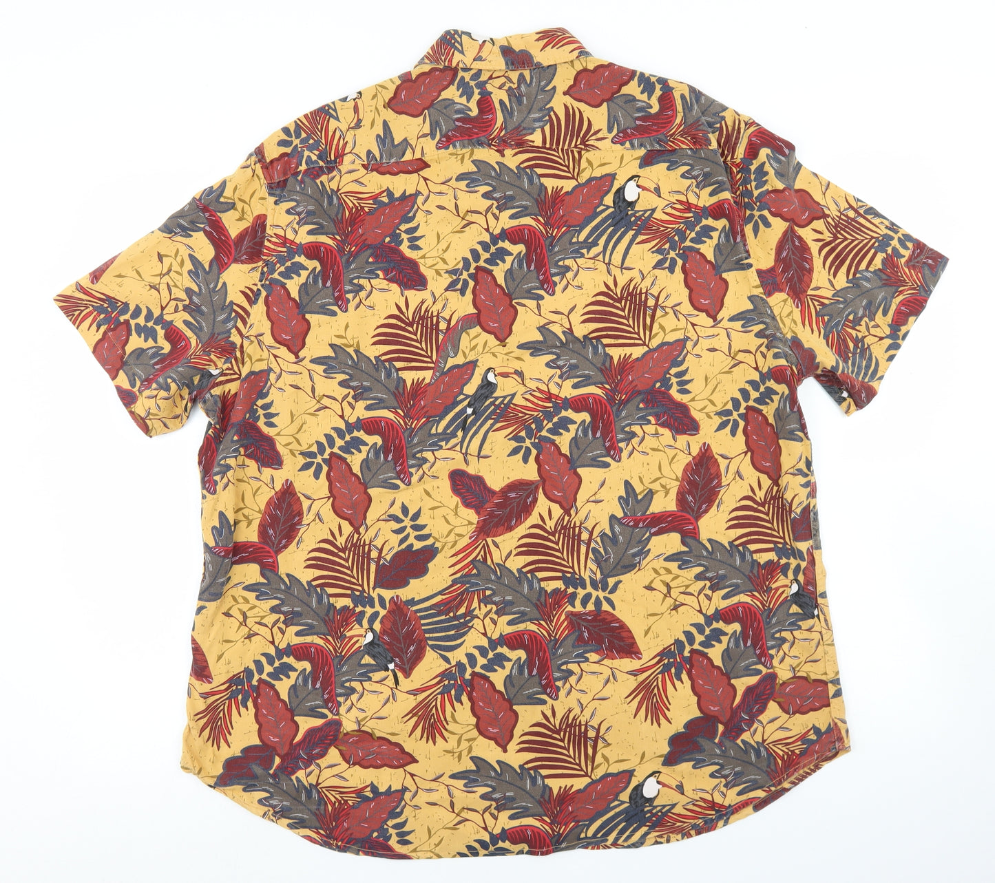 Marks and Spencer Mens Yellow Floral Viscose  Button-Up Size XL Collared Button - Toucan