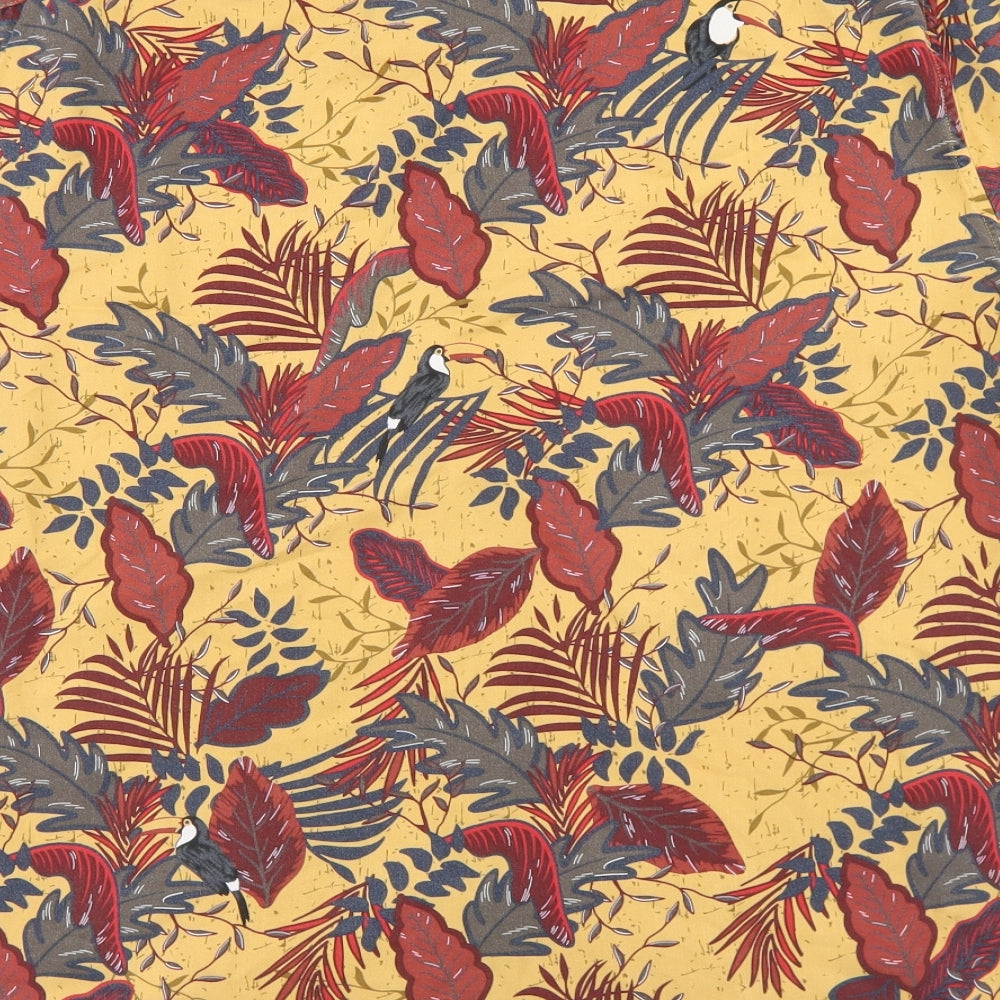 Marks and Spencer Mens Yellow Floral Viscose  Button-Up Size XL Collared Button - Toucan