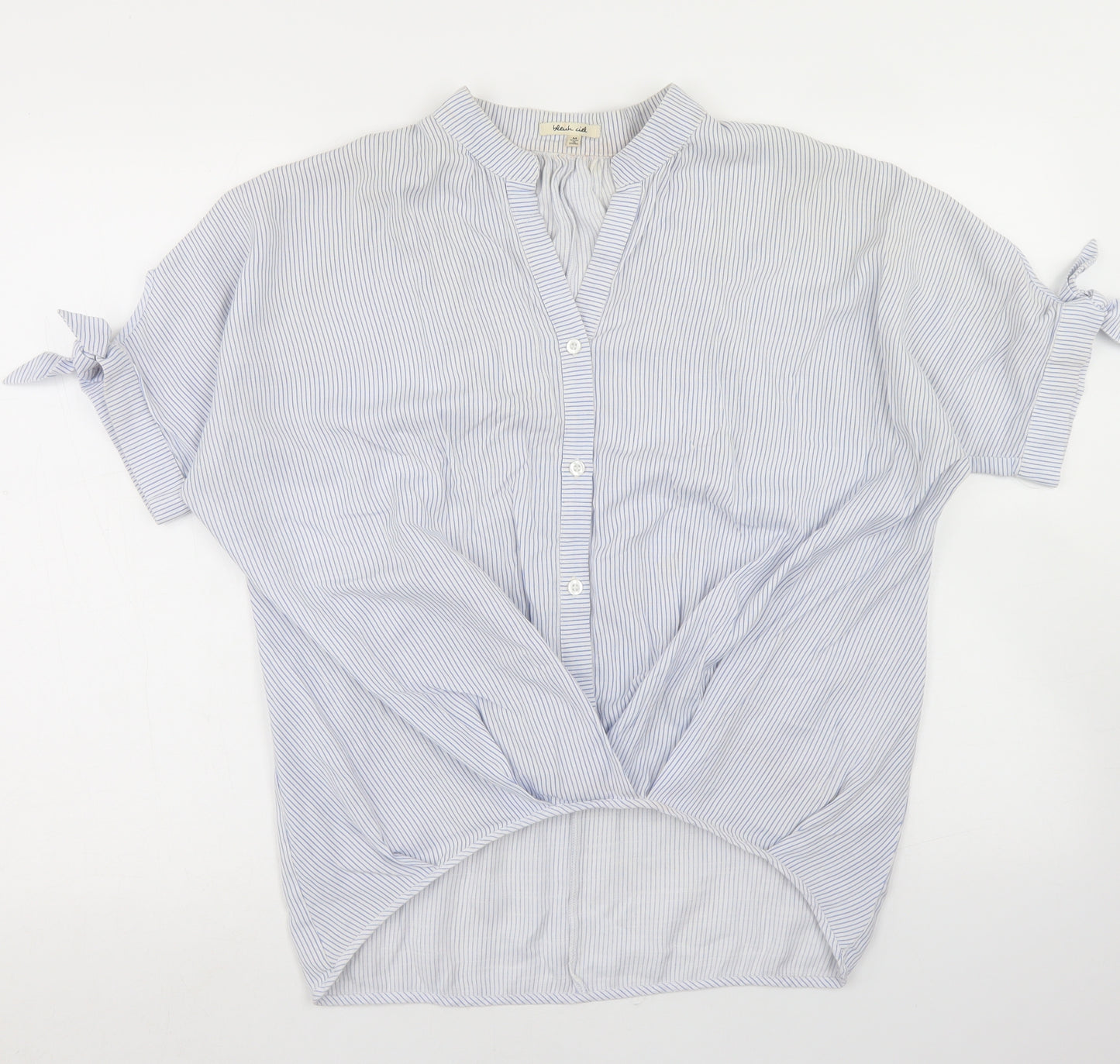 Bleuh Ciel Womens Blue Striped Cotton Basic T-Shirt Size M Round Neck