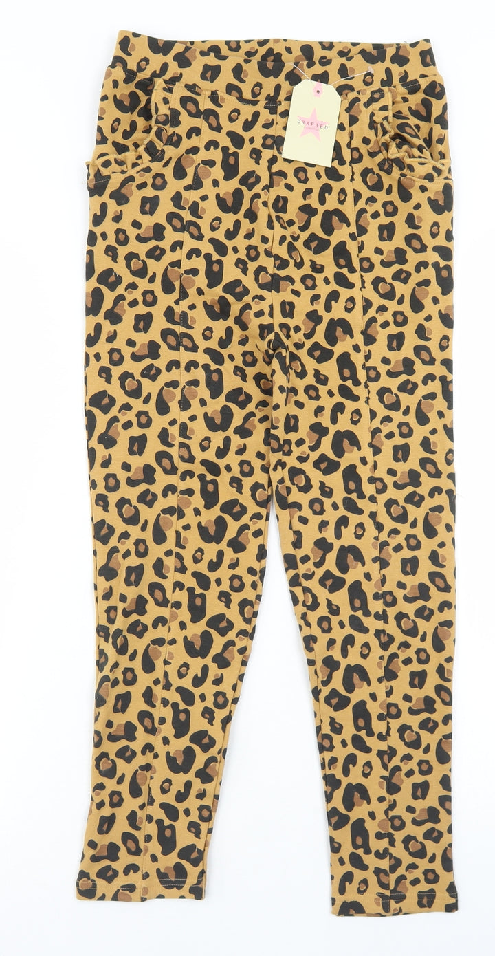 Crafted Girls Beige Animal Print Cotton Dress Pants Trousers Size 13 Years  Regular