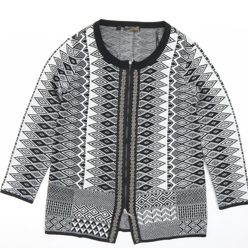 BPC Selection Womens Black Round Neck Argyle/Diamond Acrylic Full Zip Jumper Size M