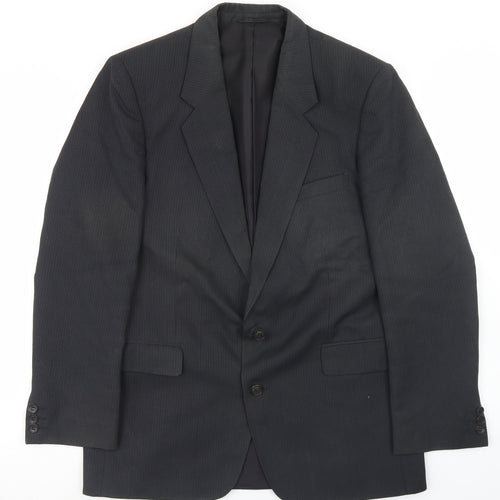 White International Mens Black Striped Polyester Jacket Blazer Size 40
