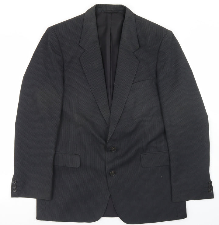 White International Mens Black Striped Polyester Jacket Blazer Size 40